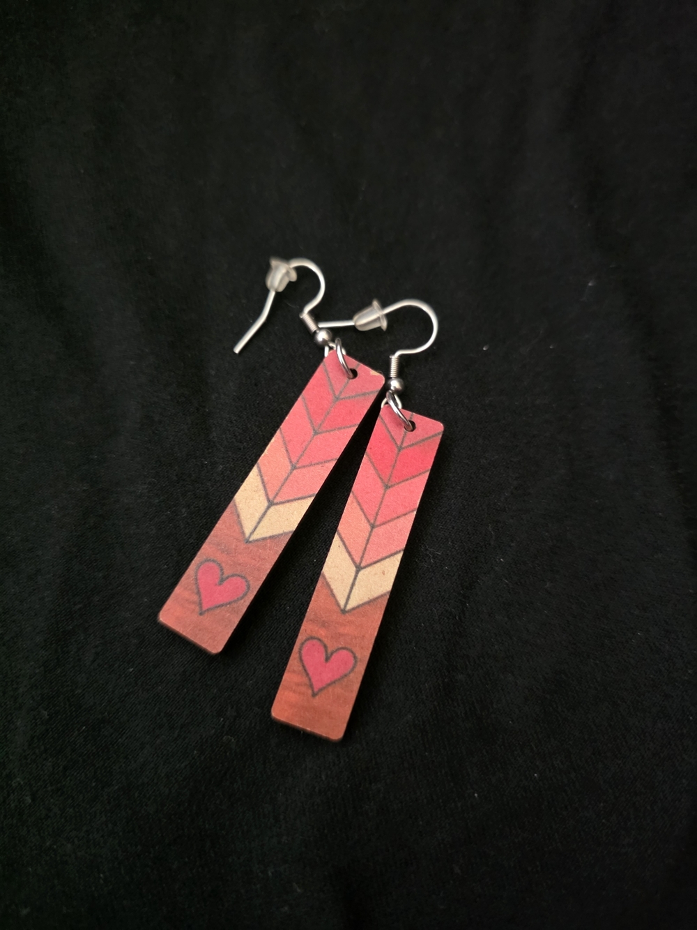 Handmade Red Chevron Heart Drop Earrings